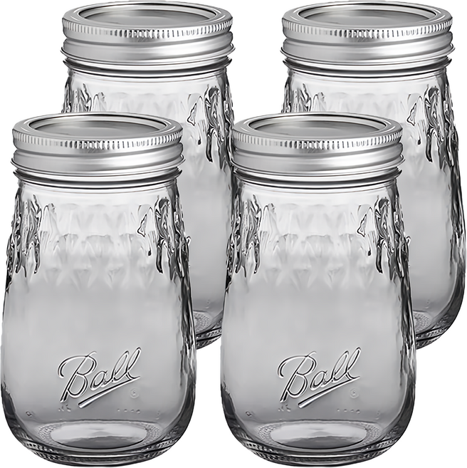 Ball 梅森 玻璃梅森罐 窄口晶鑽 61199 1.3kg 16oz, 473ml, 4個