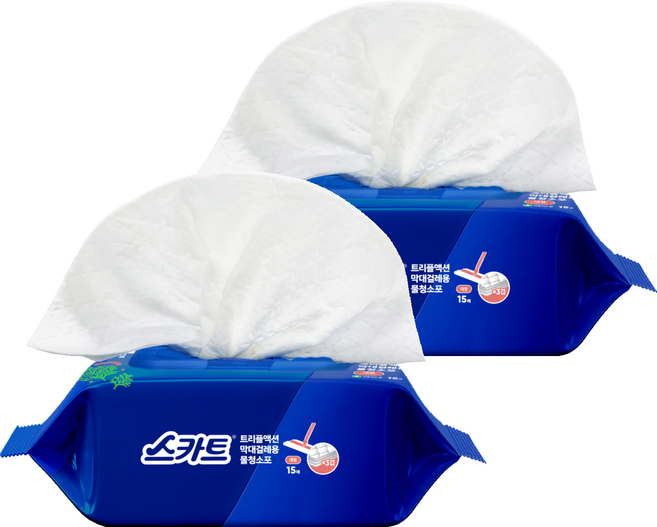 스카트 트리플액션 막대걸레용 물청소포 15매, 2개