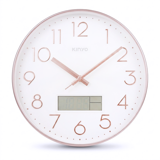 Kinyo 靜音日曆掛鐘 12吋, 玫瑰金