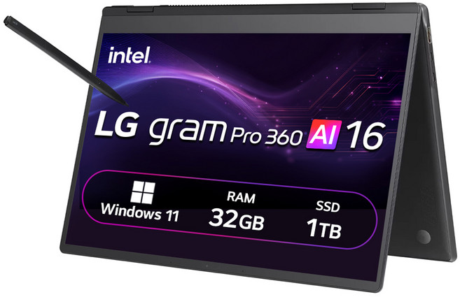 LG전자 2025 그램 Pro 360 AI 16 WQXGA 코어Ultra7 애로우레이크 방문설치, 옵시디안 블랙, 1TB, 32GB, WIN11 Home, 16T90TP-GD7BK