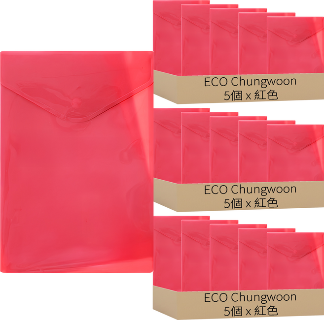 ECO Chungwoon 黏扣直式文件袋, 紅色, 15個