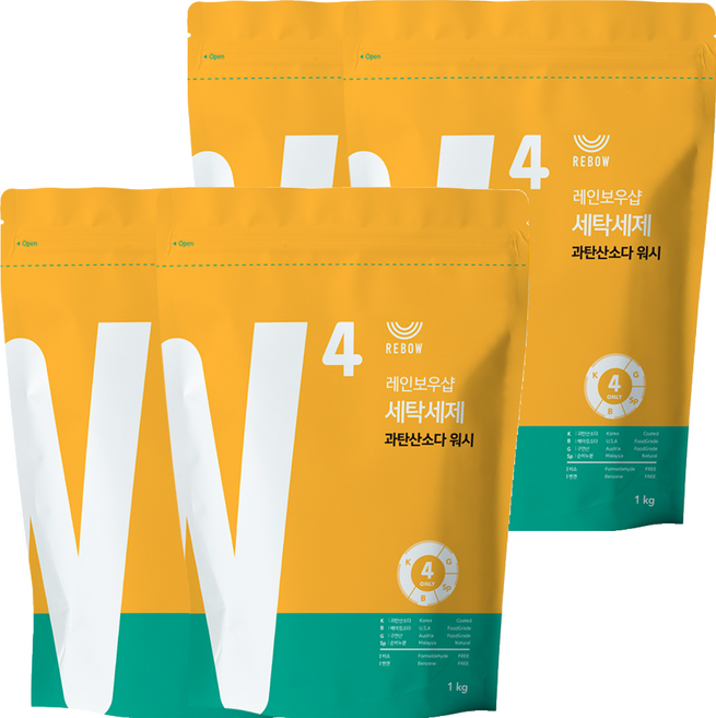 레인보우샵 W4 과탄산소다 워시 올인원 세탁세제 리필, 1kg, 4개