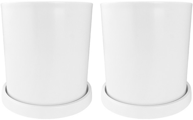 데일드 플라스틱 인테리어 원통형 18x19 화분 + 받침 세트, 화이트, 2세트