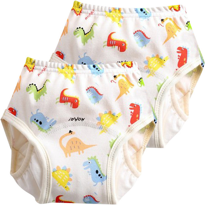 愛北鼻 加厚6層學習褲/尿布褲, 七彩恐龍 米白色, 2件, 1組