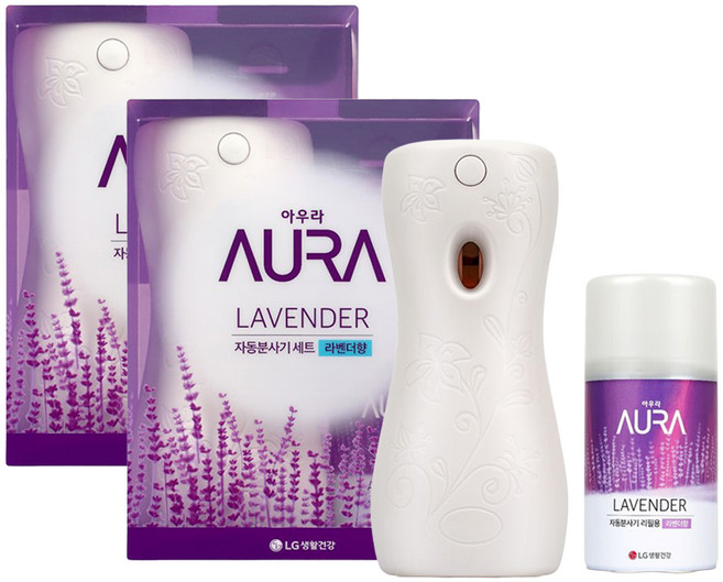 아우라 자동분사기 방향제 본품 + 리필 세트, 280ml, 2세트, 라벤더향