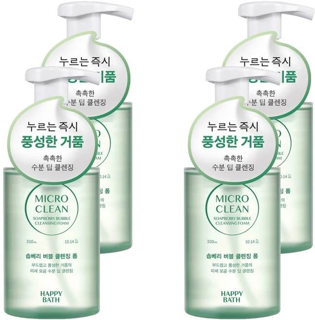 해피바스 마이크로 클린 솝베리 버블 클렌징폼, 4개, 300ml - 쿠팡