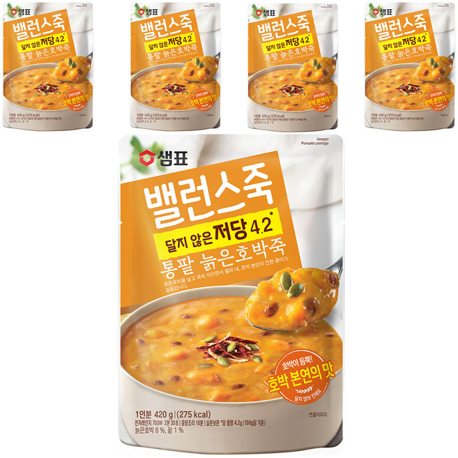 샘표 밸런스죽 통팥 늙은호박죽, 420g, 5개