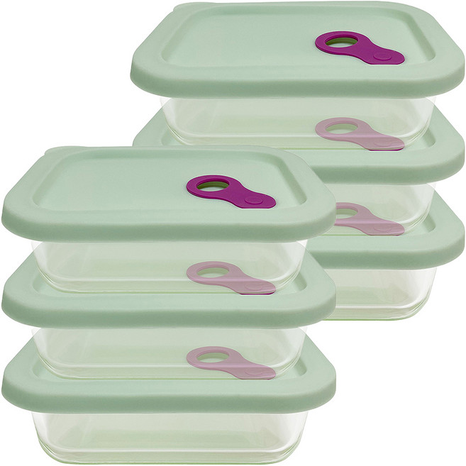 파미레 실리콘 오븐 글라스 밀폐용기 미디움 직사각, 6개, 370ml