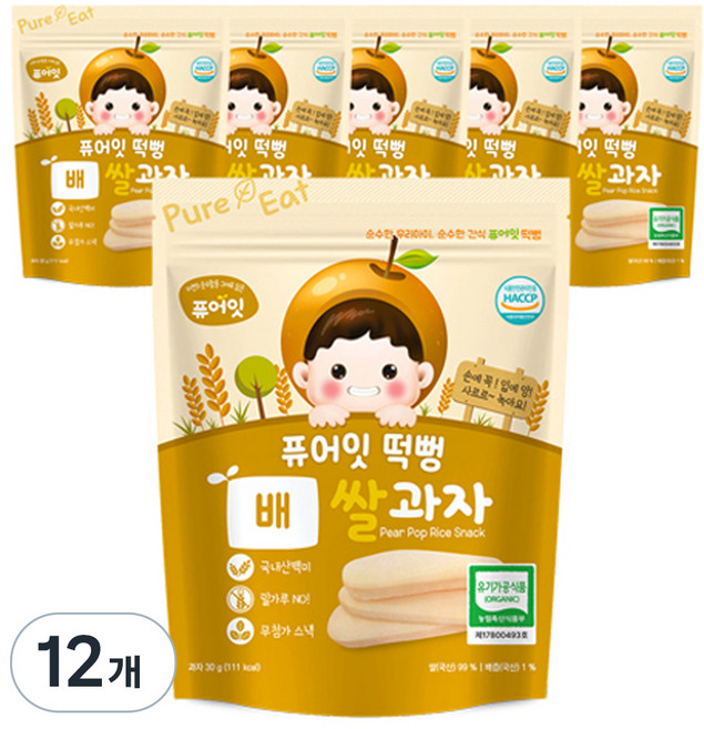퓨어잇 떡뻥 쌀과자 30g, 쌀 + 배 혼합맛, 12개