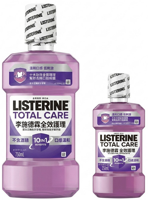 LISTERINE 李施德霖 全效護理除菌漱口水 無酒精配方 750ml + 250ml, 1L, 1組