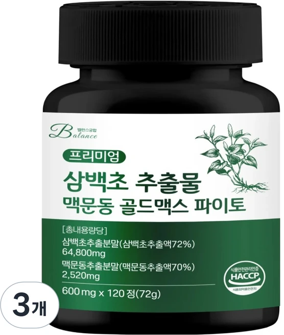 밸런스궁합 삼백초 추출물 맥문동 골드맥스 파이토 72g, 3개, 120정 - 쿠팡