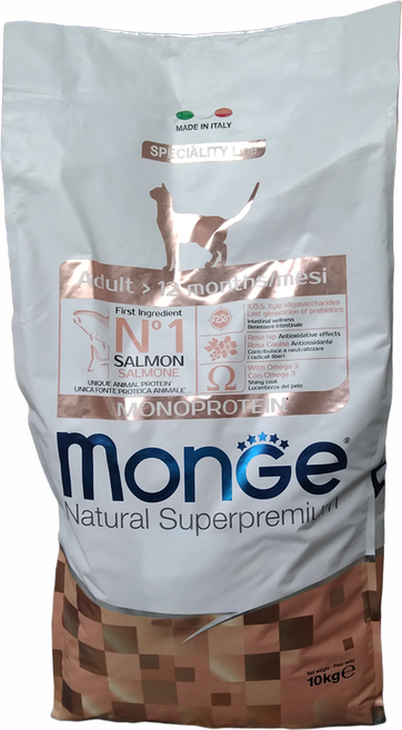 MonGe 瑪恩吉 成貓用 天然全能 乾飼料, 鮭魚, 10kg, 1袋