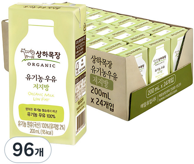 상하목장 유기농 저지방 멸균우유, 200ml, 96개