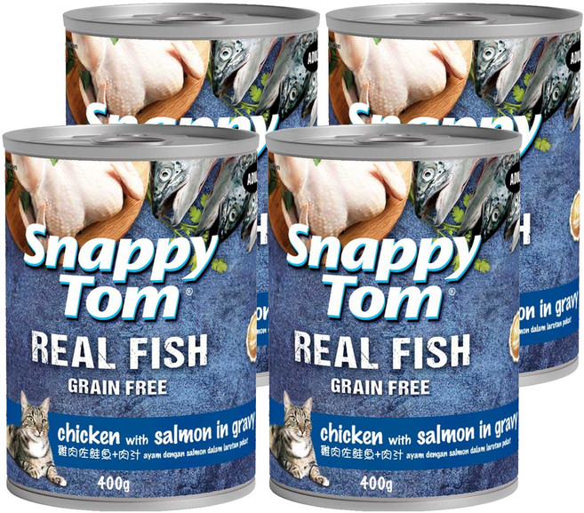 Snappy Tom 幸福貓 無穀主食大貓罐, 雞肉佐鮭魚 + 肉汁, 400g, 4罐