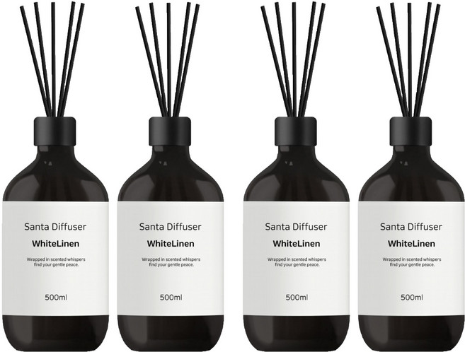 산타 대용량 디퓨저, 4개, 500ml, 화이트 린넨