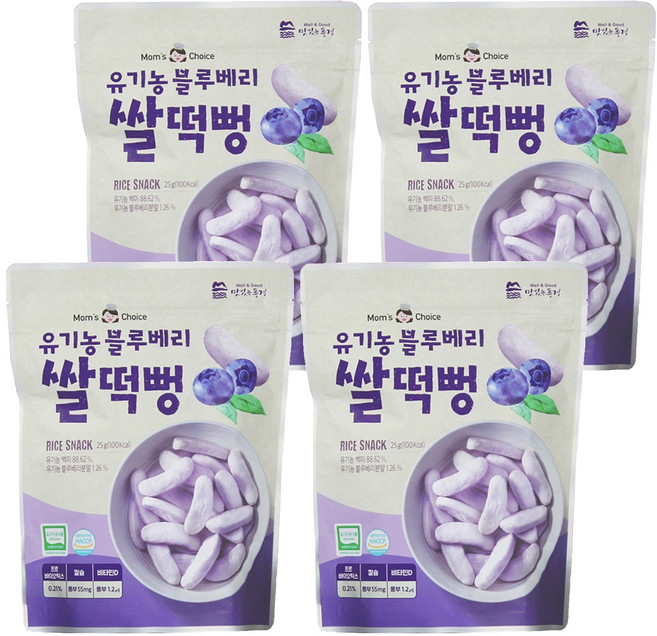 맛있는풍경 유기농 블루베리 쌀떡뻥, 블루베리맛, 25g, 4개
