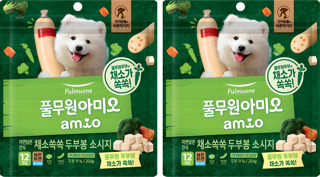 풀무원아미오 강아지 채소 쏙쏙 두부봉 소시지 간식 12p, 두부맛, 204g, 2개