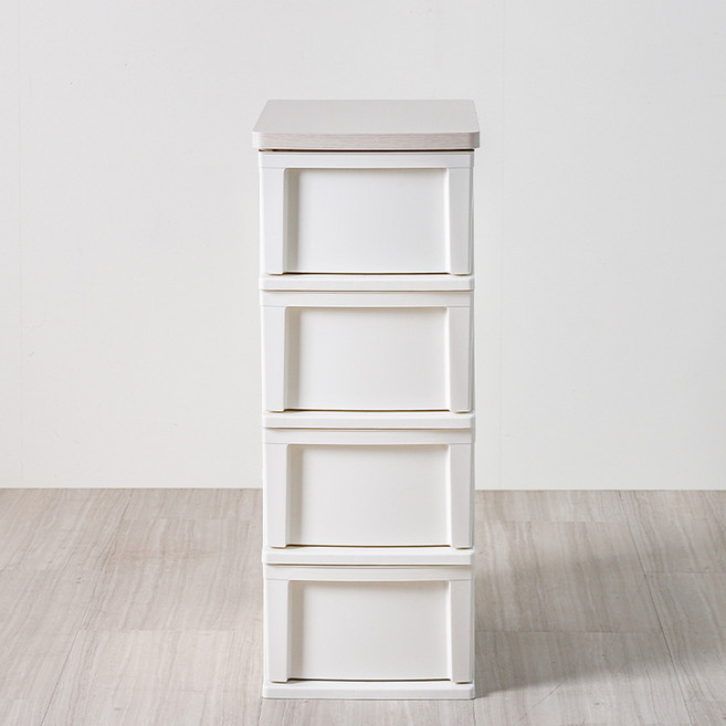 아이리스 우드 슬림 서랍장 WTS-304 바퀴 포함, 화이트 + 불투명, 4단