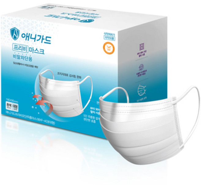 애니가드 프리비 오단 주름 마스크 대형 KF-AD, 100개입, 1개, 흰색