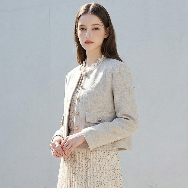 BURU N JUDY 女款口袋金色粗花呢夾克 BOSCJK511B