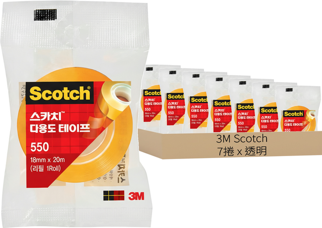 3M Scotch 550 多用途膠帶補充包, 透明, 7捲