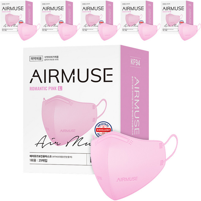 에어뮤즈 보건용 새부리형 마스크 대형 KF94, 25개입, 6개, 로맨틱핑크