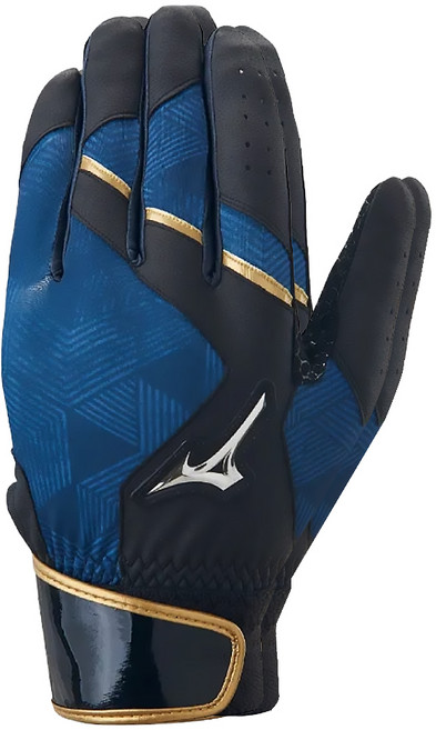 Mizuno 美津濃 打擊手套 1ETEA50213, 黑色 + 藍色 + 金色, 1雙