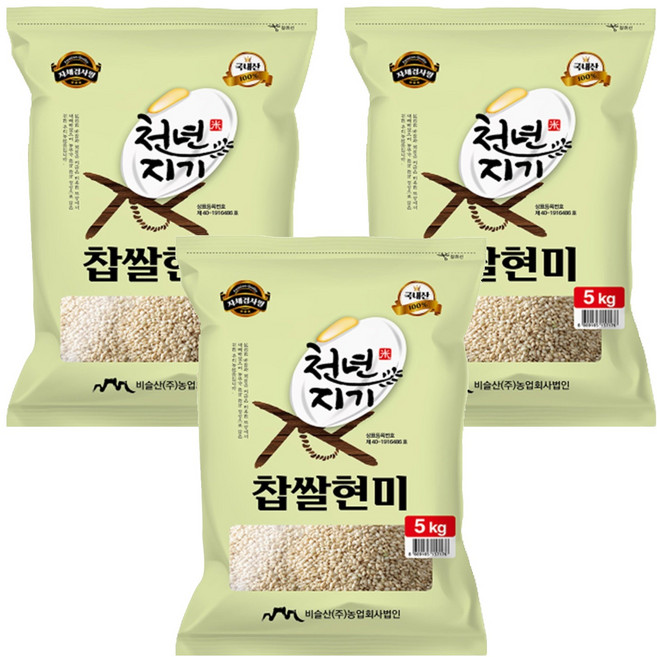 천년지기 국산 찹쌀현미, 5kg, 3개