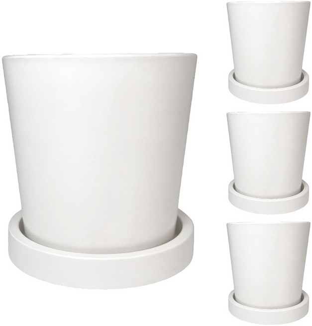 데일드 플라스틱 인테리어 원형 13 화분 + 받침 세트, 화이트, 4세트