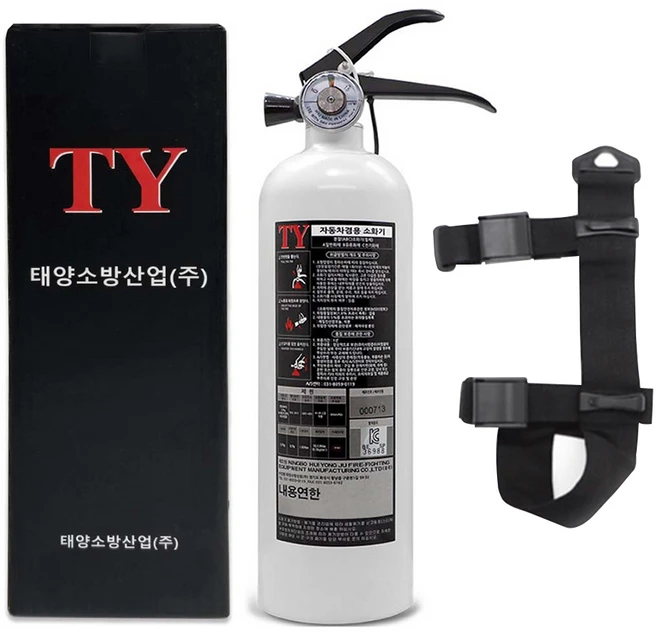 케이파이어 한국소방 차량용 ABC 분말 소화기 화이트 + 스트랩 세트, 0.7kg, 1세트 - 쿠팡