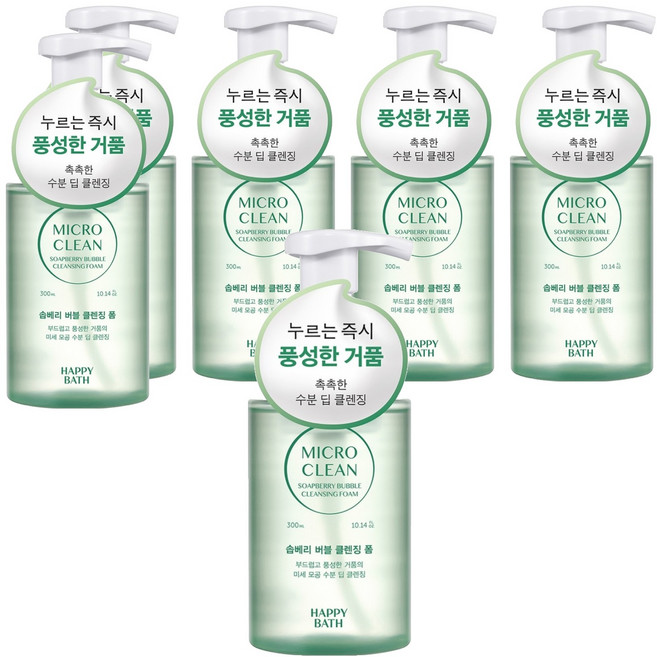 해피바스 마이크로 클린 솝베리 버블 클렌징폼, 6개, 300ml