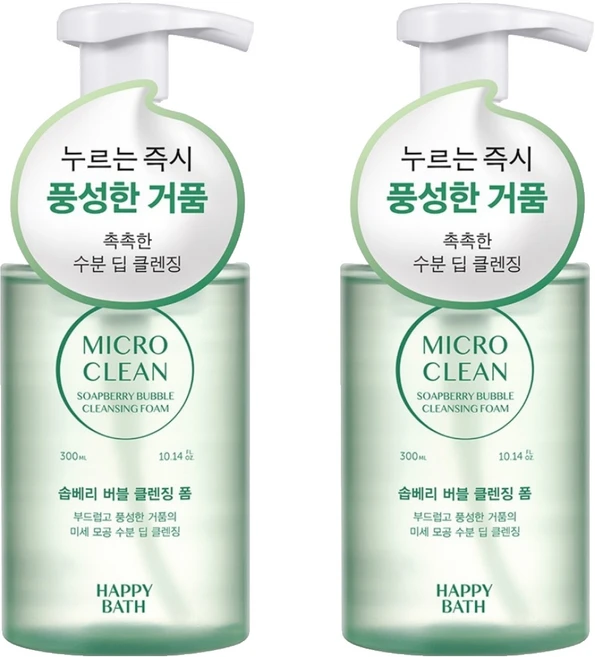 해피바스 마이크로 클린 솝베리 버블 클렌징폼, 2개, 300ml - 쿠팡