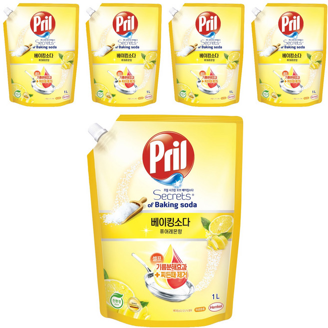 프릴 시크릿오브 베이킹소다 퓨어레몬향 리필, 1L, 5개