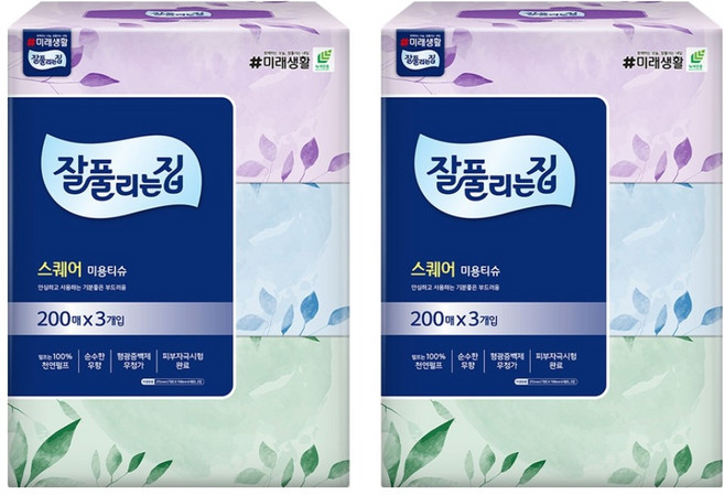 잘풀리는집 천연펄프 미용티슈 2겹, 200매입, 6개
