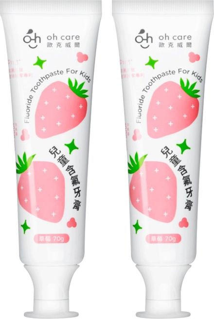 oh care 歐克威爾 兒童含氟牙膏 草莓, 70g, 2條