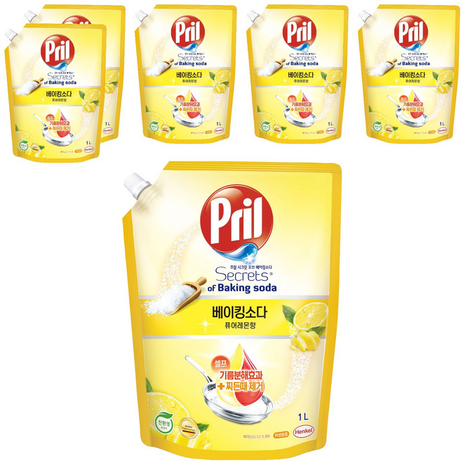 프릴 시크릿 오브 베이킹소다 주방세제 퓨어레몬향 리필, 1L, 6개