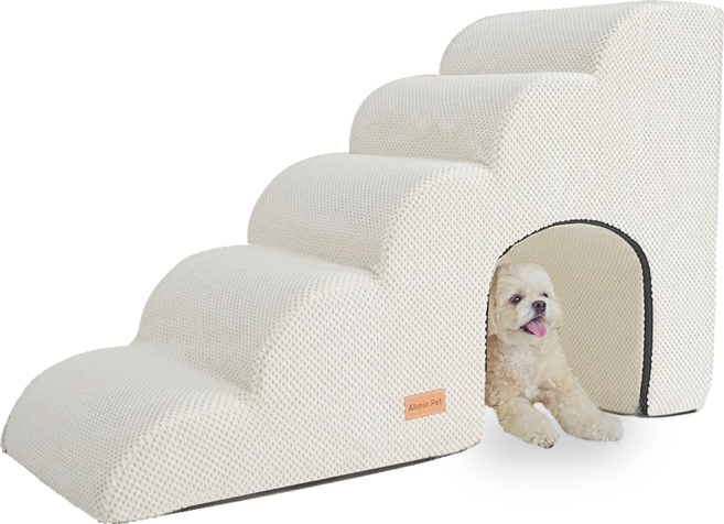 올미오펫 강아지 구름패브릭 동굴 계단 5단, 크림아이보리, 1개