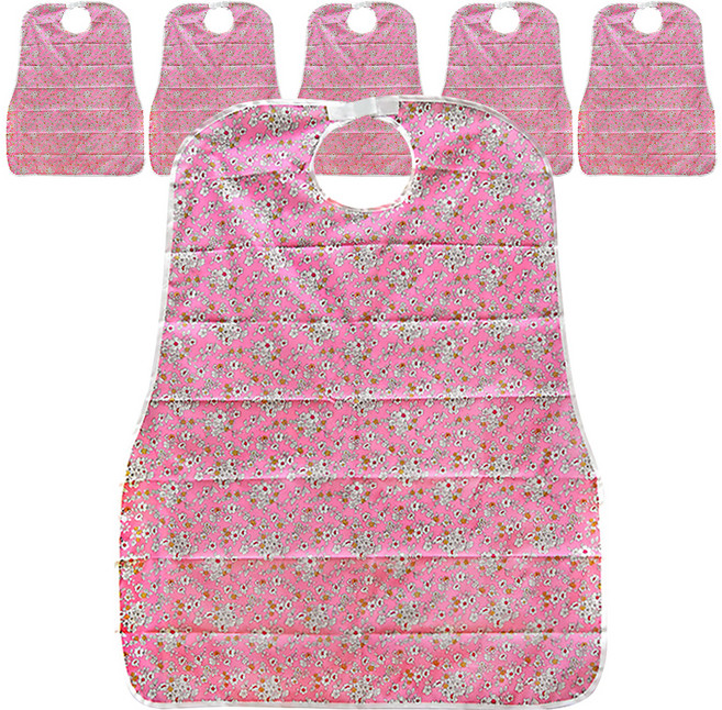 편리안 턱받이 핑크플라워 방수 앞치마, 6개