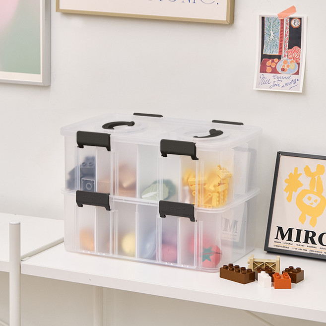 플라팜 레고 장난감 정리함 4호 2단 + 칸막이 풀세트, 혼합색상, 1세트