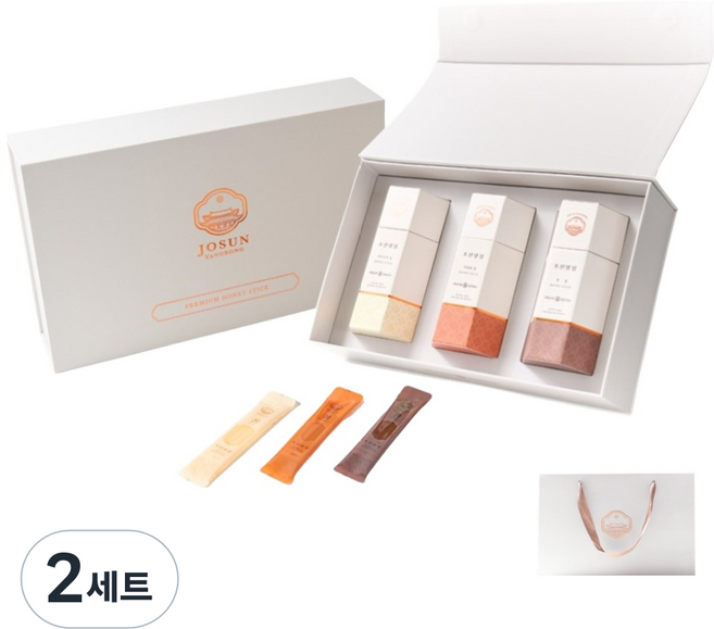 조선양봉 자연 벌꿀 스틱 3종 + 쇼핑백 선물세트, 2세트