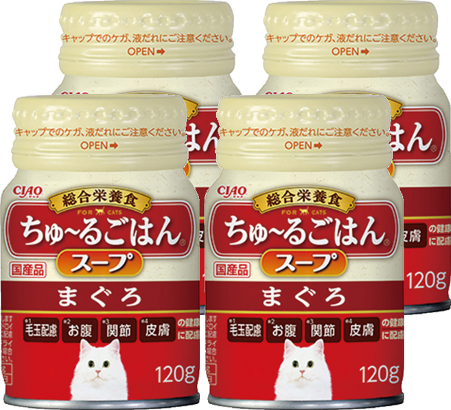 챠오츄르 이나바 고양이 CIAO 고항 캔스프 드링크, 참치, 120g, 4개