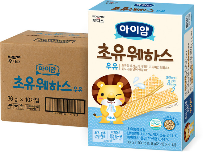 일동후디스 아이얌 초유웨하스, 우유, 36g, 10개