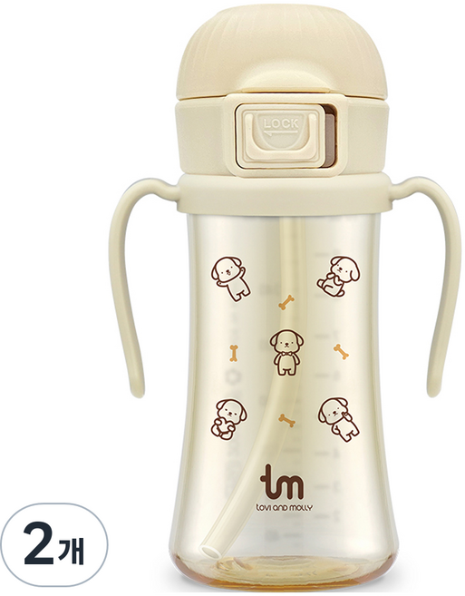 토비앤몰리 유아용 PPSU 원터치락 빨대컵, 280ml, 2개, 토비바닐라