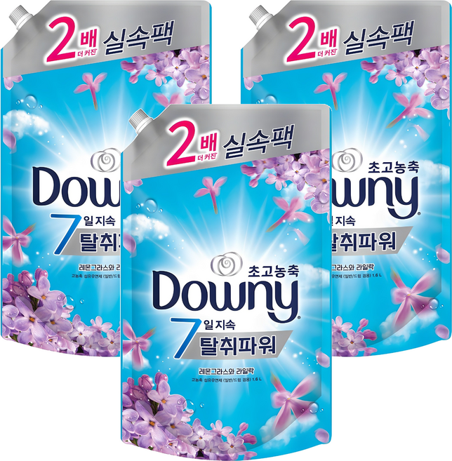 다우니 탈취파워 초고농축 섬유유연제 레몬그라스와 라일락 리필, 1.6L, 3개입, 3개