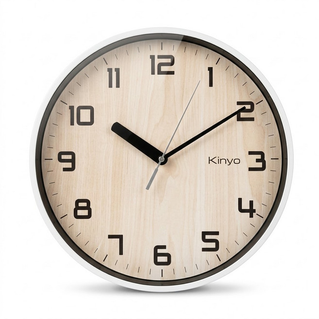 KINYO 北歐風木紋掛鐘 水洗, 白橡木