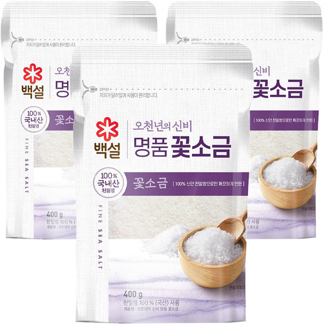 백설 천일염 꽃소금, 400g, 3개