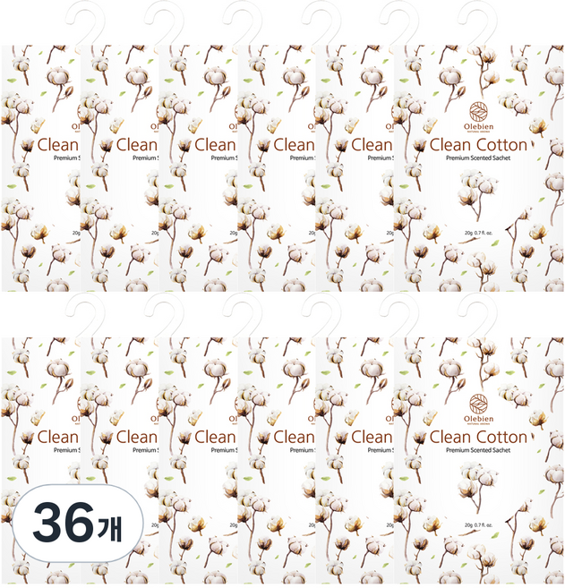 올레비엔 센티드 사쉐 방향제 본품, 20g, 36개, 클린코튼