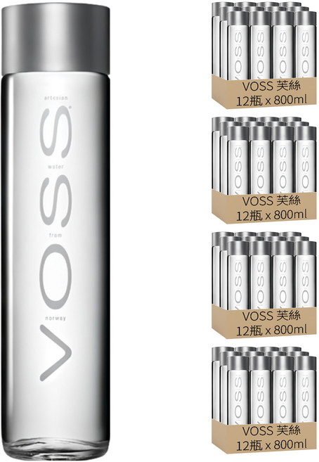 VOSS 芙絲 挪威天然礦泉水 玻璃瓶裝, 800ml, 48瓶
