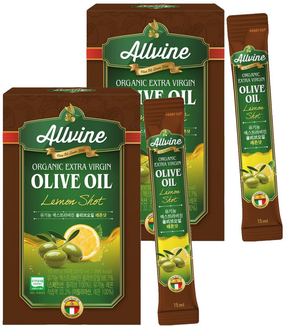 올바인 올리브오일 레몬즙 올레샷 15ml 14포, 210ml, 2개