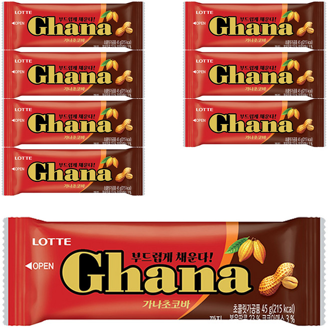롯데제과 가나초코바 땅콩, 45g, 8개
